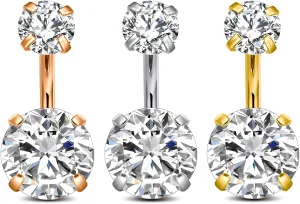 QWALIT Belly Rings - Short Bar Belly Button Rings in Surgical Steel with Opal Stones - 6mm & 10mm