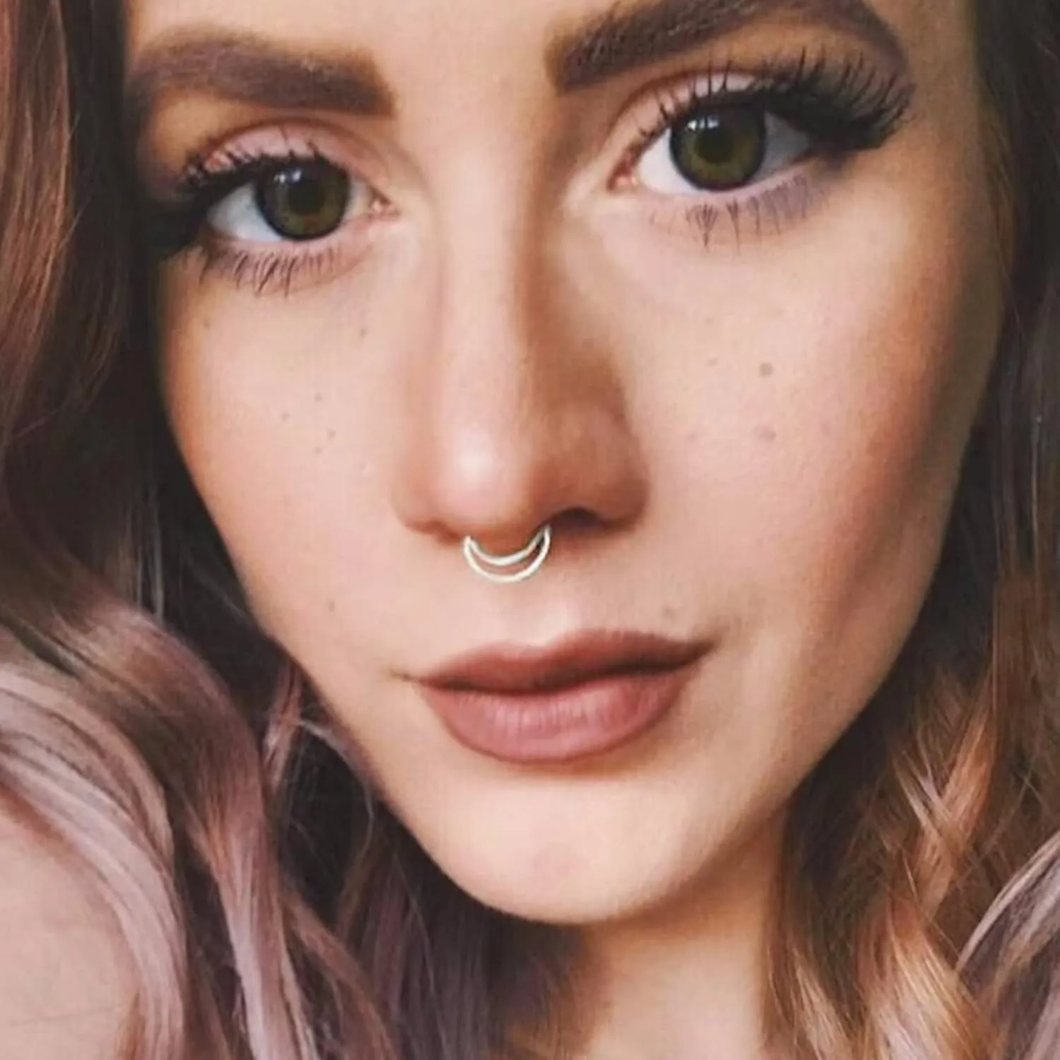 QWALIT Fake Nose Ring Gold Fake Septum Ring Hoop Silver Faux Septum Piercing Clip on Lip Ring Stick on Nose Stud Non Piercing Ear Earring Cuffs Gold Lip Cuff Non Pierced