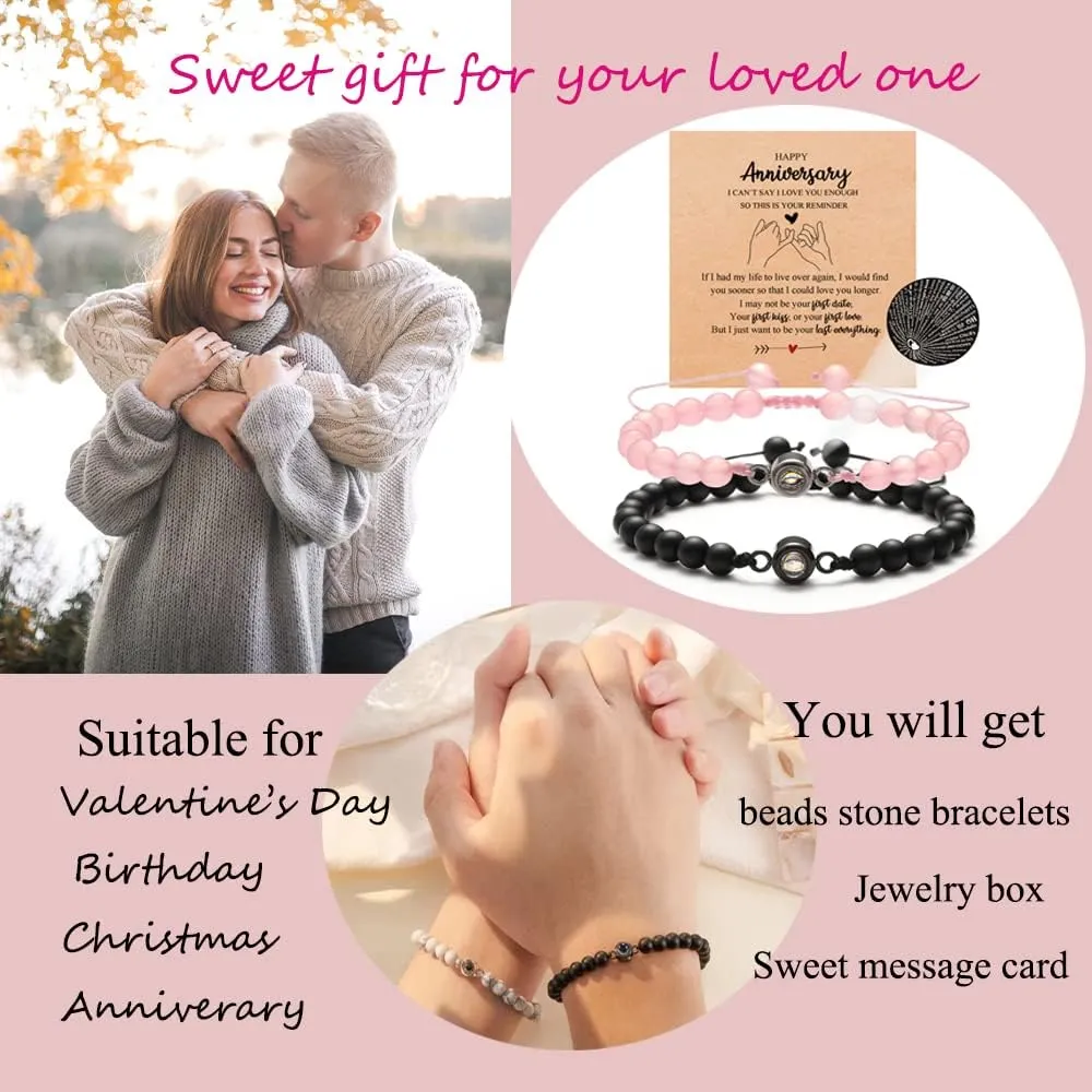 QWNHONEY I Love You 100 Languages Bracelets Couples Gifts Matching Bracelets for Couples Aniversay Birthday Valentine's Day Mother's Day Chritmas Gifts for Him and Her Boyfriend Girlfriend