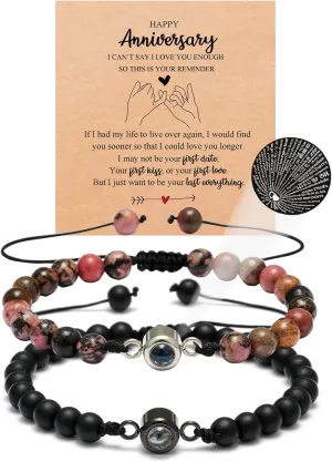 QWNHONEY I Love You 100 Languages Bracelets Couples Gifts Matching Bracelets for Couples Aniversay Birthday Valentine's Day Mother's Day Chritmas Gifts for Him and Her Boyfriend Girlfriend