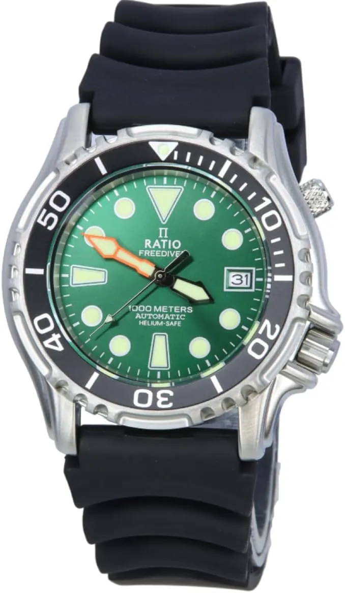 RATIO FreeDiver Helium Safe Dive Watch Stainless Steel Automatic Diver Watch 1000M Water Resistant Diving Watch for Men