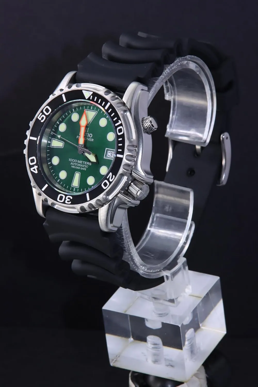RATIO FreeDiver Helium Safe Dive Watch Stainless Steel Automatic Diver Watch 1000M Water Resistant Diving Watch for Men