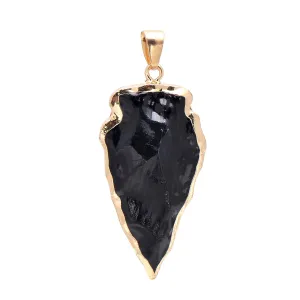 Raw Crystal Craft Black Obsidian Arrowhead Pendant Necklace for Men Women