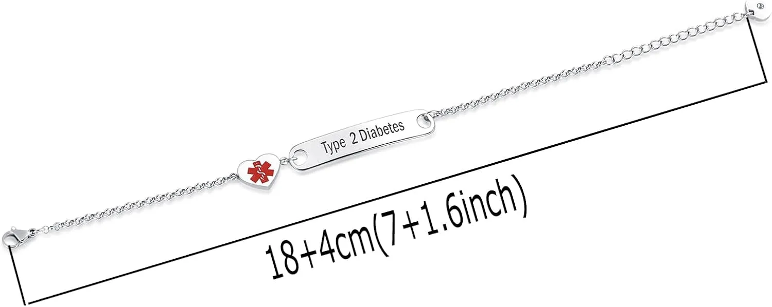 Red Medical Alert Bracelets Emergency Bracelet First Aid Wristband Adjustable Stainless Steel Chain Bracelets for Women Men