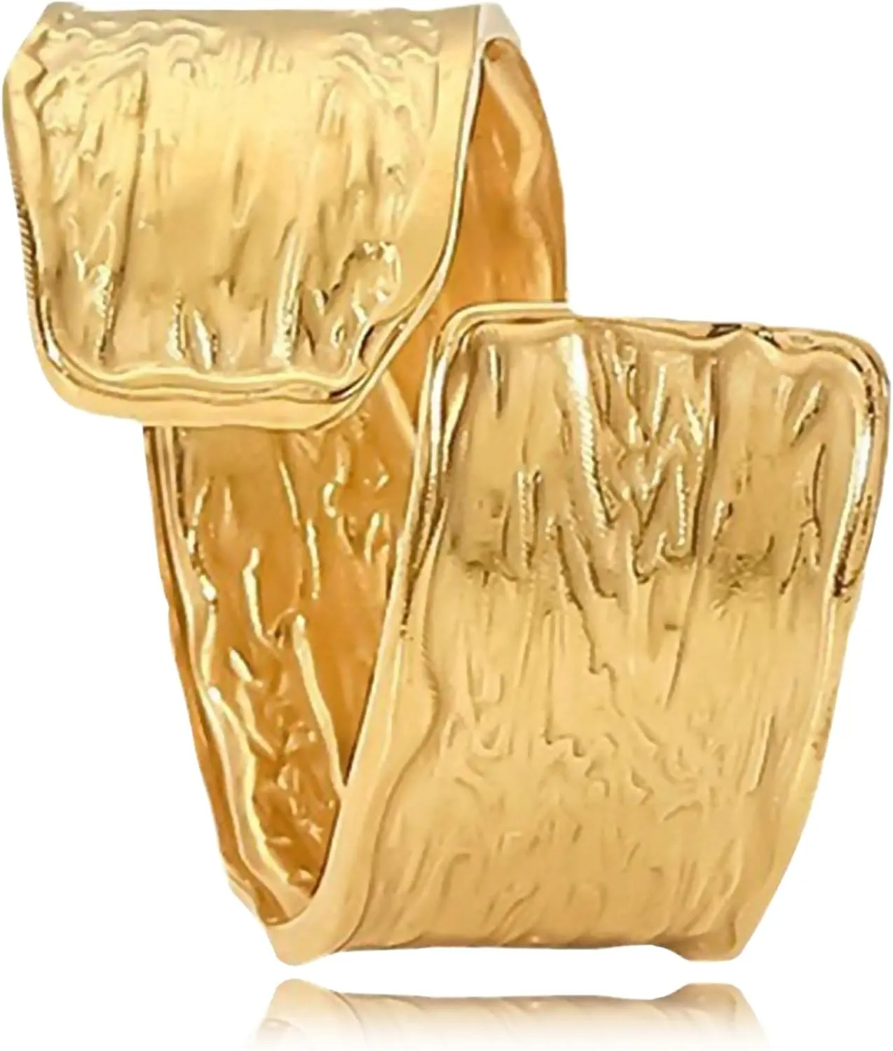 REELMAR Gold Adjustable Hammered Ring for Women 18K Gold Plated Chunky Textured Crossover Ring Vintage Open Wrap Around Ring Trendy Punk Statement Jewelry