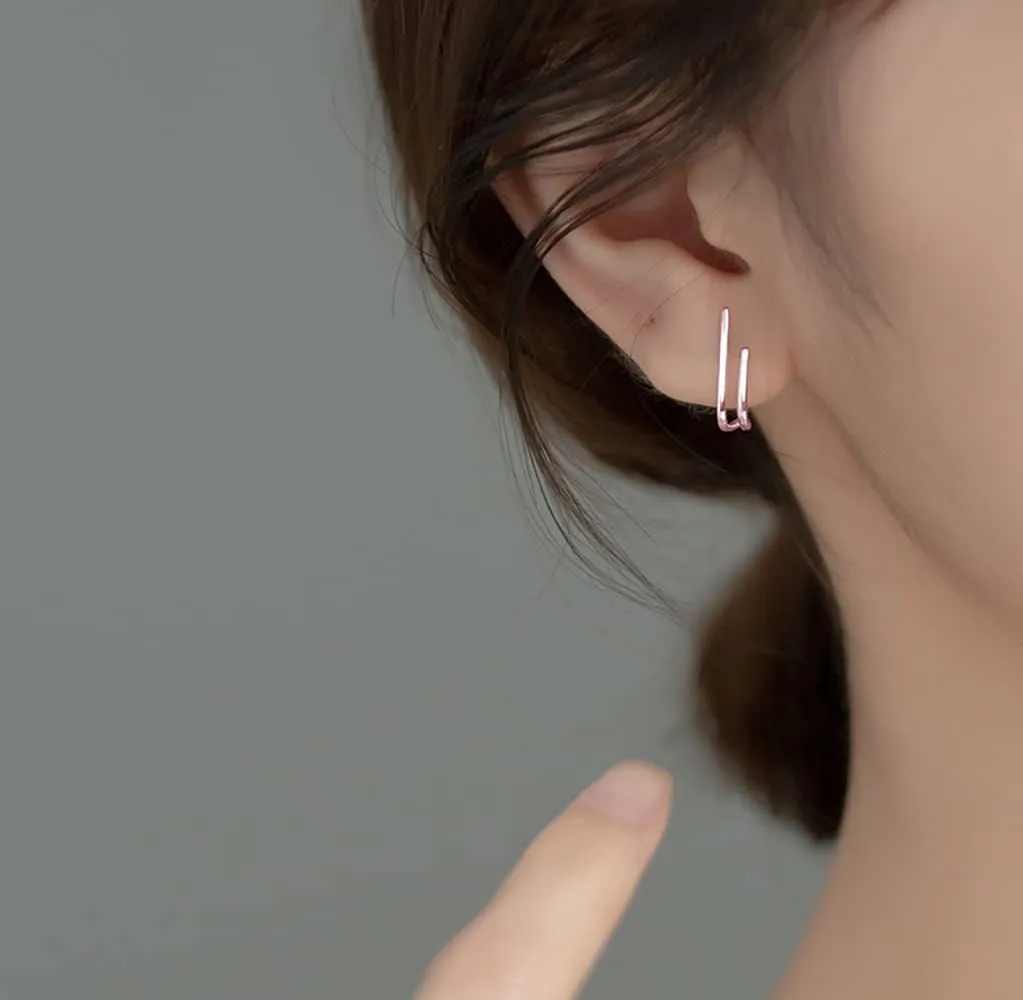 Reffeer Solid 925 Sterling Silver Bar Open Hoop Earrings Huggie Studs for Women Teens Bar Half Hoop Earrings Huggie