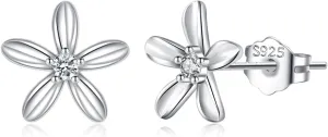 Reffeer Solid 925 Sterling Silver Small Flower Earrings Studs for Women Teens Pretty CZ Flower Stud Earrings Spring