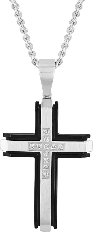 Religious Cross Pendant Necklace for Men 24" Stainless Steel Cuban Chain Crucifix Jewelry Black