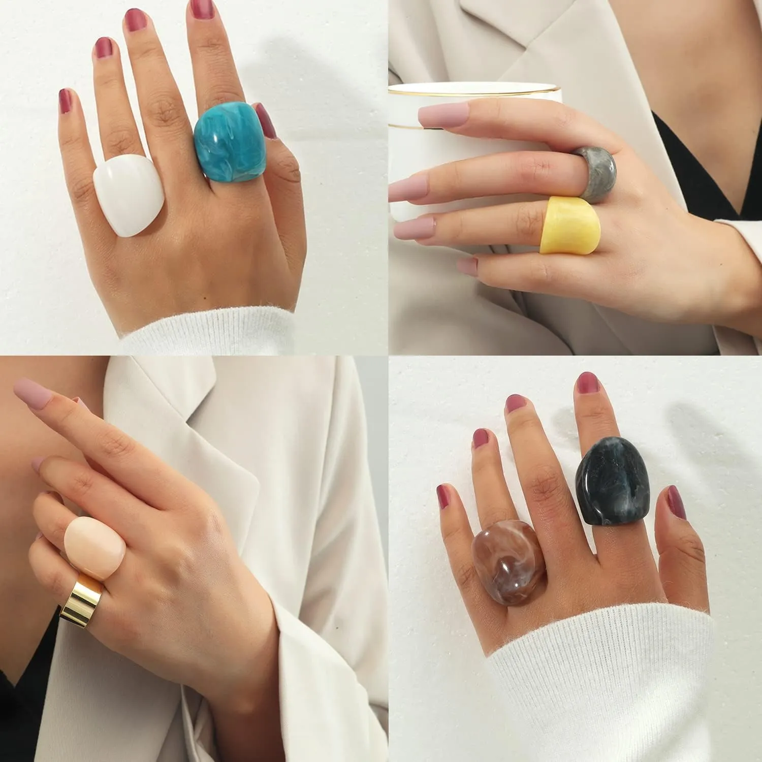 Resin Chunky Rings Acrylic Resin Rings Wide Thick Dome Knuckle Finger Stackable Joint Ring Retro Acrylic Transparent Vintage Plastic Resin Ring Sets