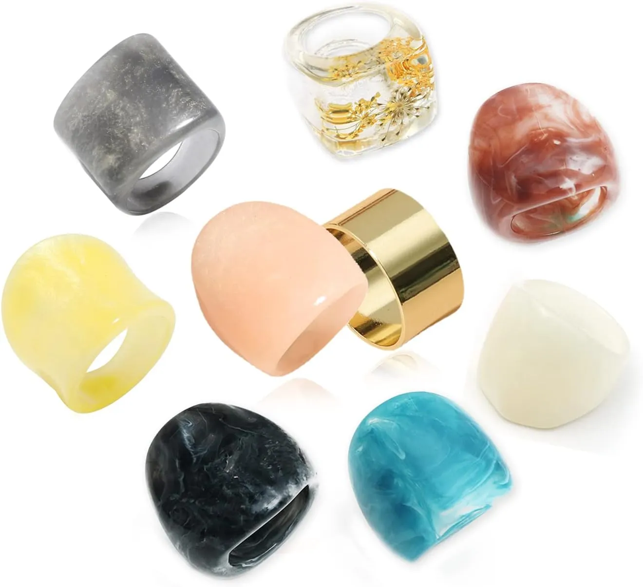 Resin Chunky Rings Acrylic Resin Rings Wide Thick Dome Knuckle Finger Stackable Joint Ring Retro Acrylic Transparent Vintage Plastic Resin Ring Sets