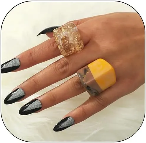 Resin Chunky Rings for Women Multicolor Acrylic Plastic Rings Set Cute Trendy Aesthetic Y2k Statement Rings Thick Dome Heart Knuckle Finger Jewelry