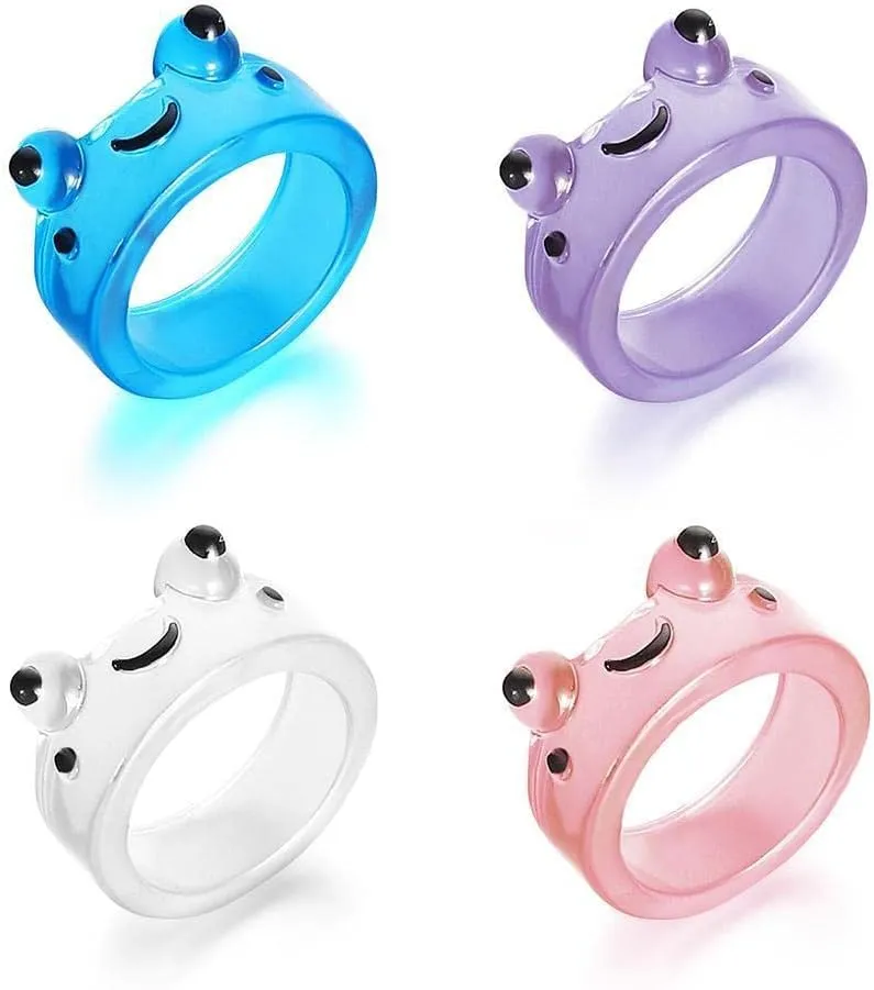 Resin Frog Rings Colorful Luminous Frog Rings Cute Glowing In The Dark Cartoon Rings for Women Men Kids Creative Finger Jewelry Gifts