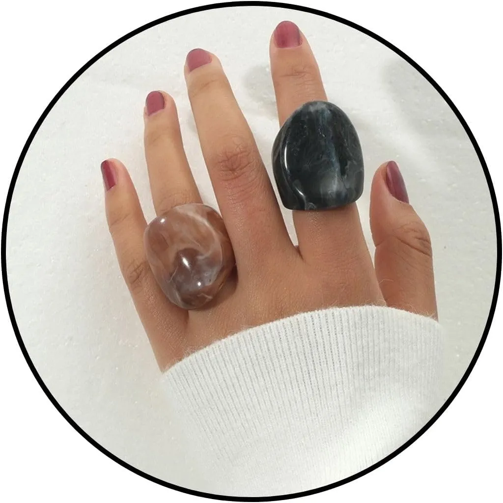 Resin Ring Set Multicolor Acrylic Plastic Knuckle Rings for Women Cute Trendy Chunky Geometric Colorful Stackable Square Jewelry Pack Statement Dome Thick Y2K Birthday Gift