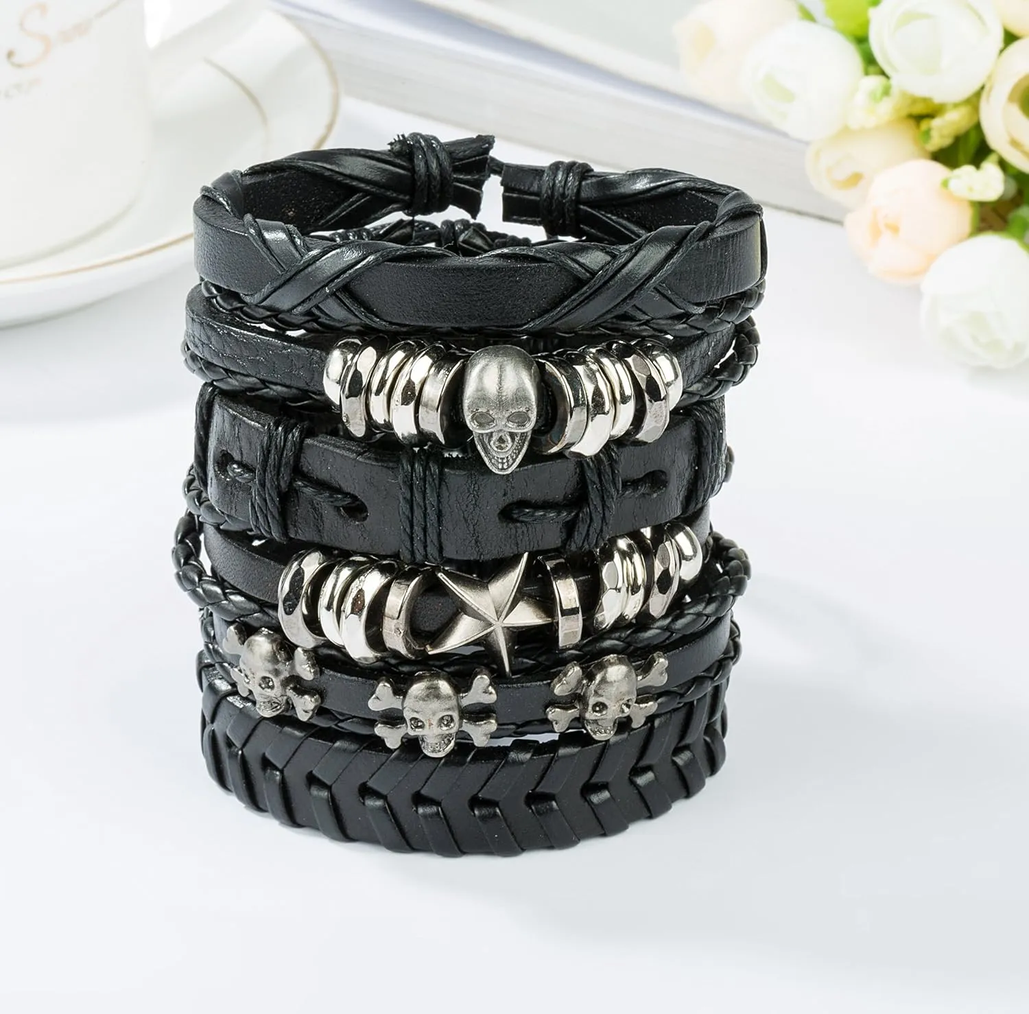 REVOLIA 5-12Pcs Braided Leather Bracelets for Men Women Cuff Wrap Wristbands