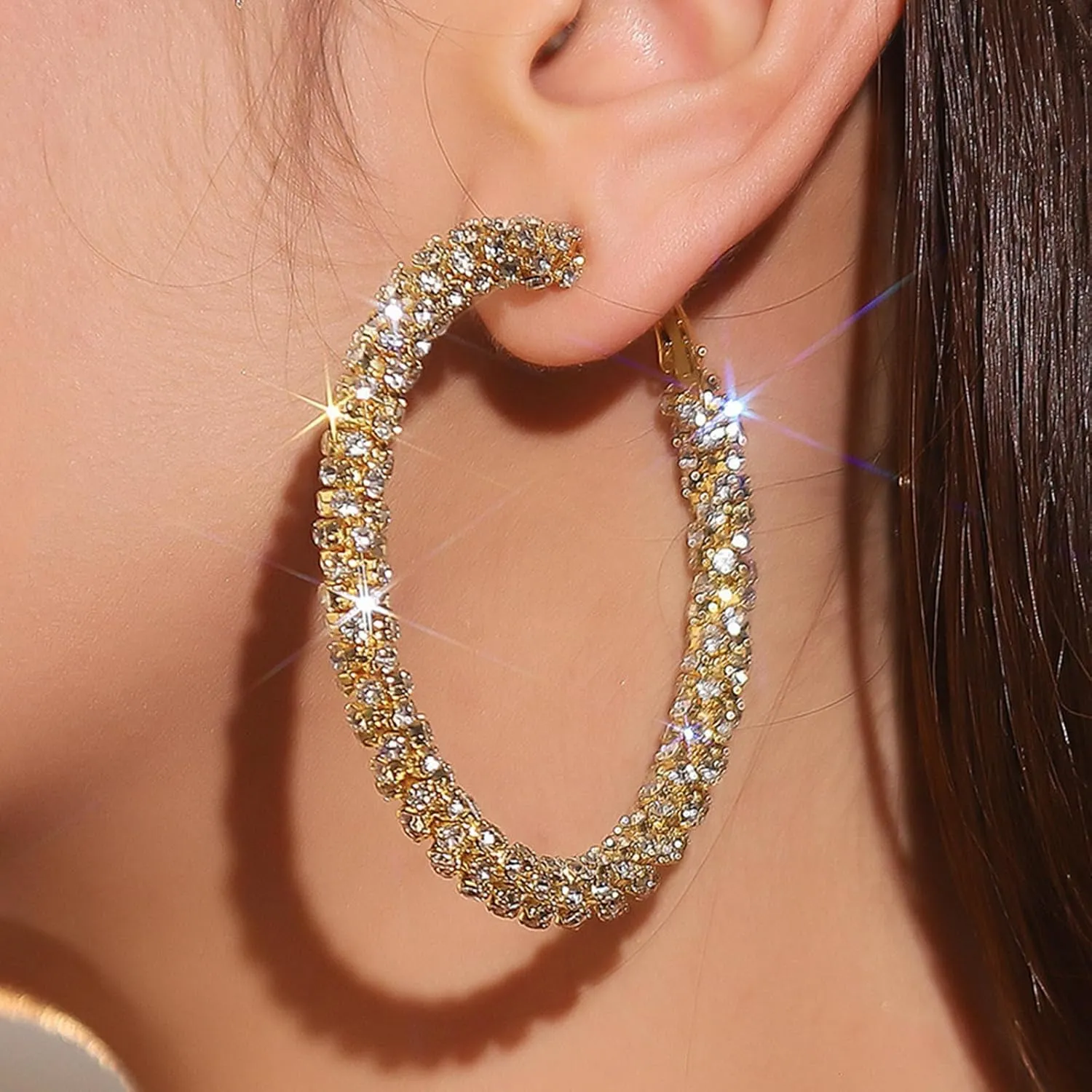 Rhinestone Hoop Earrings Big Hoop Earrings for Women Large Hoop Earrings Sparkly Hoops Earring Trendy Prom Wedding Jewelry Gifts