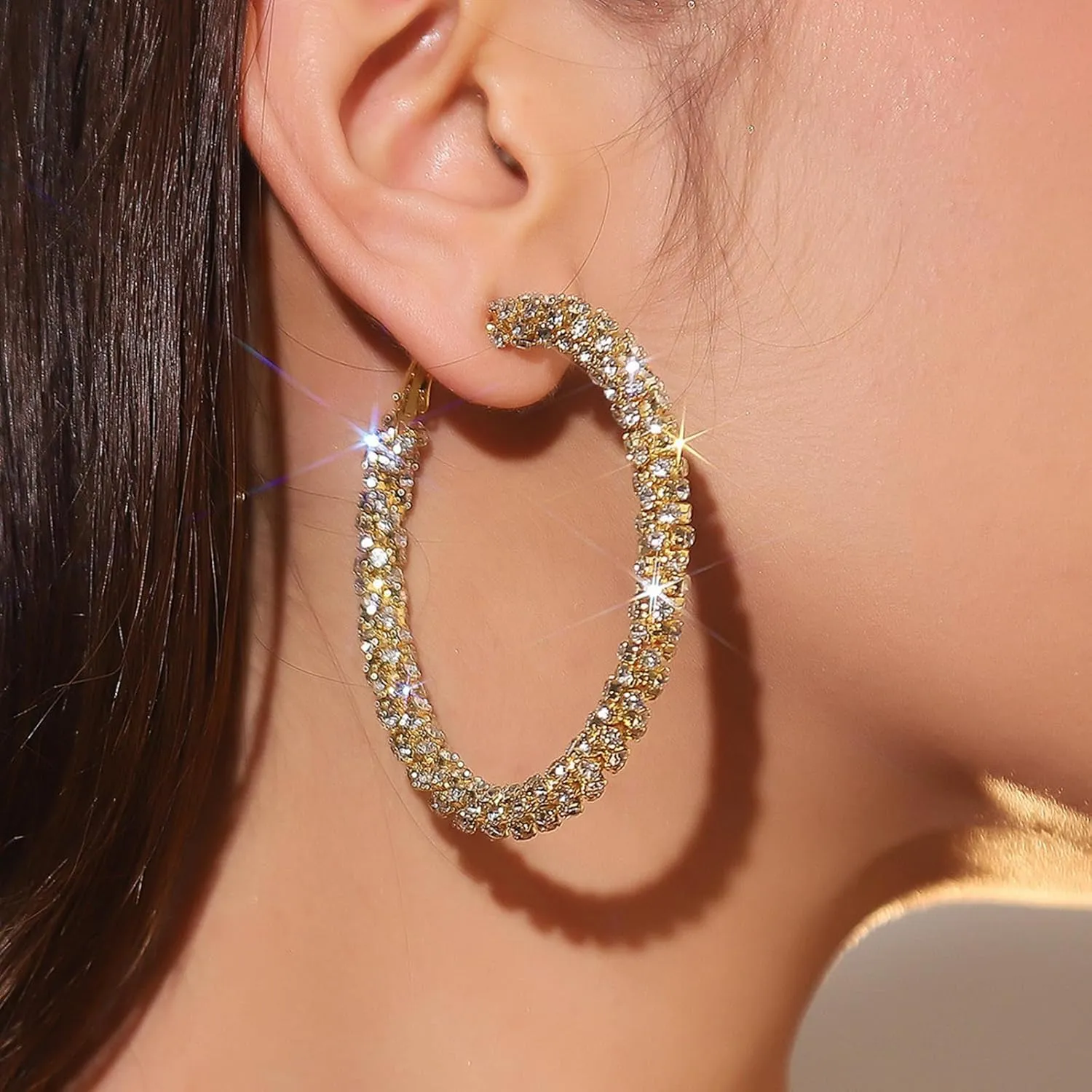Rhinestone Hoop Earrings Big Hoop Earrings for Women Large Hoop Earrings Sparkly Hoops Earring Trendy Prom Wedding Jewelry Gifts
