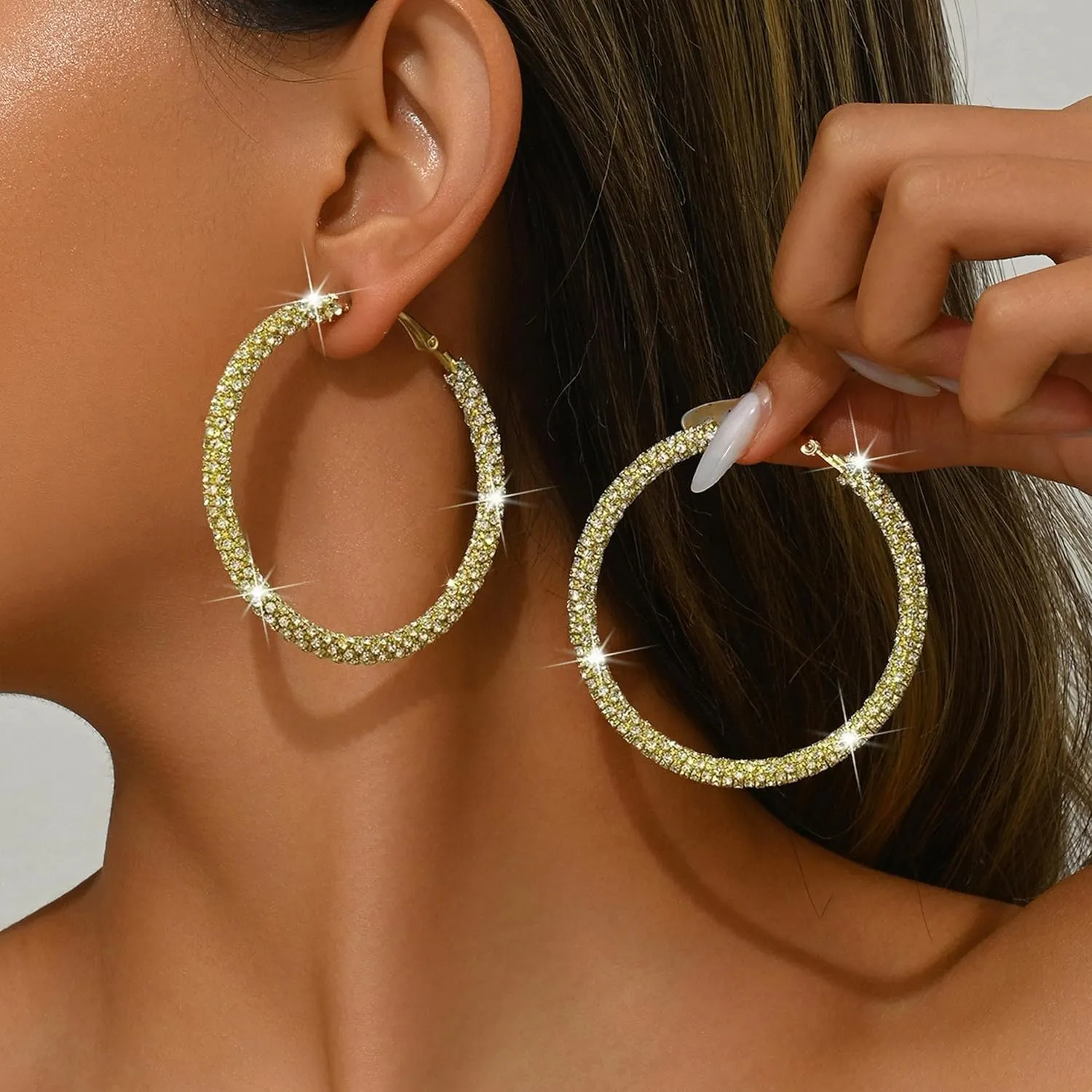Rhinestone Hoop Earrings Big Hoop Earrings for Women Large Hoop Earrings Sparkly Hoops Earring Trendy Prom Wedding Jewelry Gifts