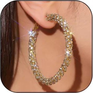 Rhinestone Hoop Earrings Big Hoop Earrings for Women Large Hoop Earrings Sparkly Hoops Earring Trendy Prom Wedding Jewelry Gifts