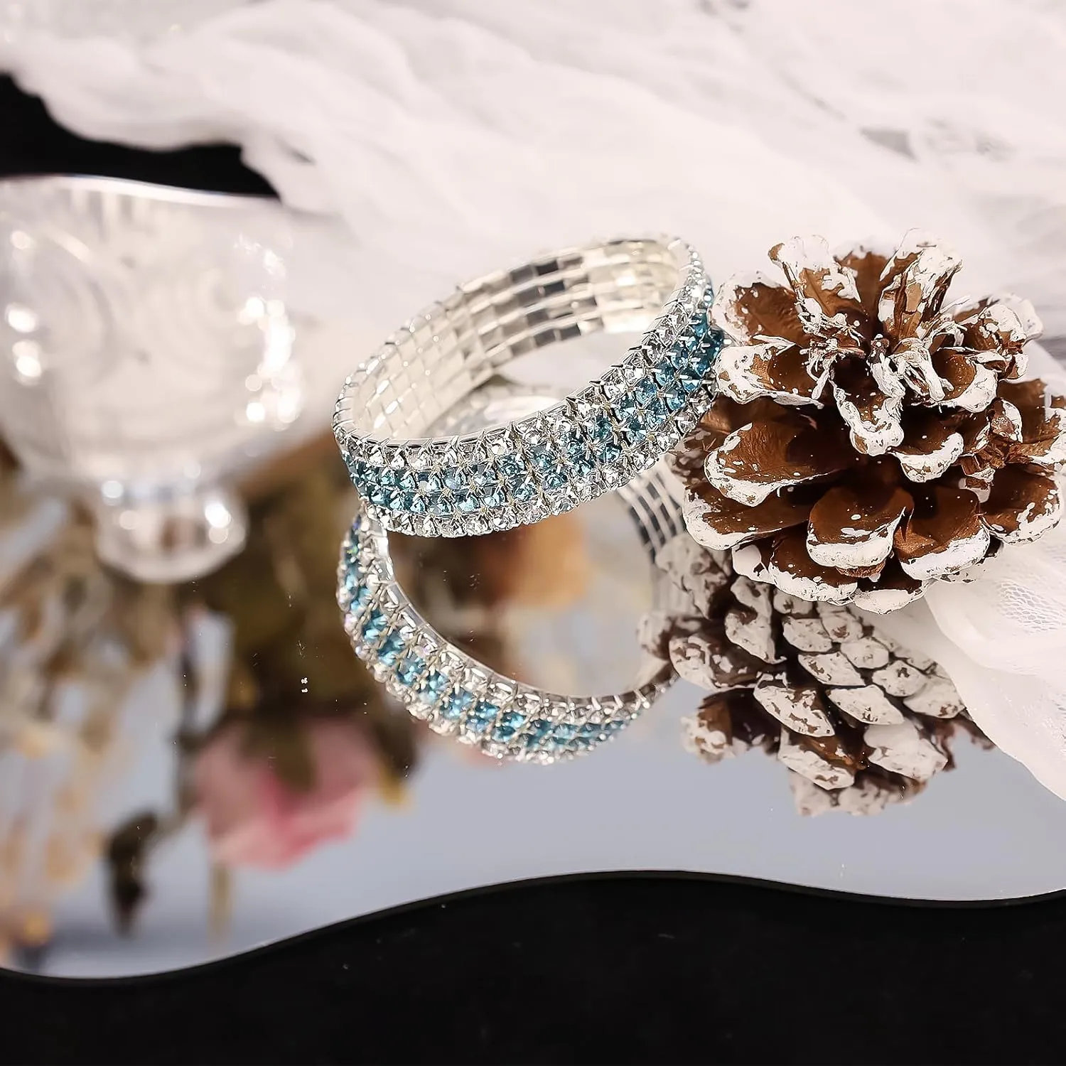 Rhinestone Stretch Bracelets for Women Sparkle Multicolor Crystal Stackable Bracelets Wide Wrist Band Glitter Wedding Bridal Prom Party Strand Tennis Bangles Jewelry