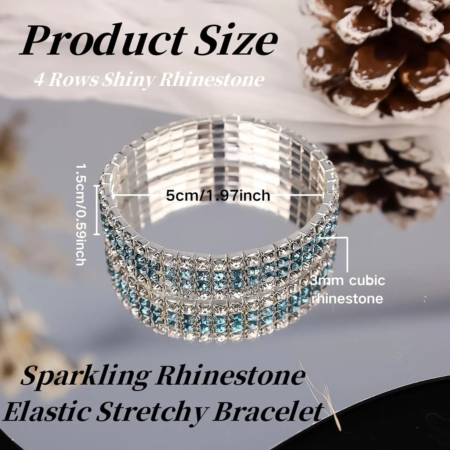 Rhinestone Stretch Bracelets for Women Sparkle Multicolor Crystal Stackable Bracelets Wide Wrist Band Glitter Wedding Bridal Prom Party Strand Tennis Bangles Jewelry