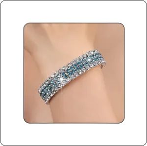 Rhinestone Stretch Bracelets for Women Sparkle Multicolor Crystal Stackable Bracelets Wide Wrist Band Glitter Wedding Bridal Prom Party Strand Tennis Bangles Jewelry
