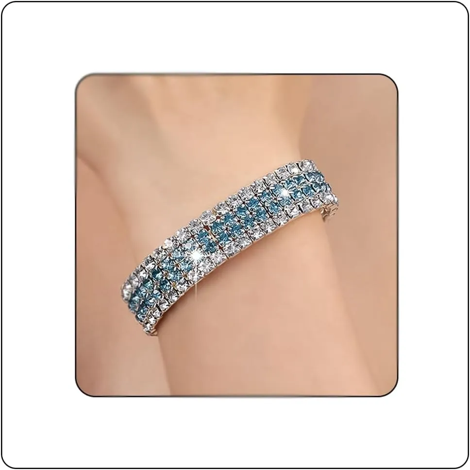 Rhinestone Stretch Bracelets for Women Sparkle Multicolor Crystal Stackable Bracelets Wide Wrist Band Glitter Wedding Bridal Prom Party Strand Tennis Bangles Jewelry