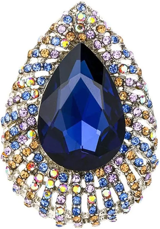 Rhinestone Teardrop Brooch Pin for Women Girls Fashion Colorful Crystals Blue Big CZ Waterdrop Brooches Lapel Pins Delicate Dress Accessories Birthday Wedding Jewelry