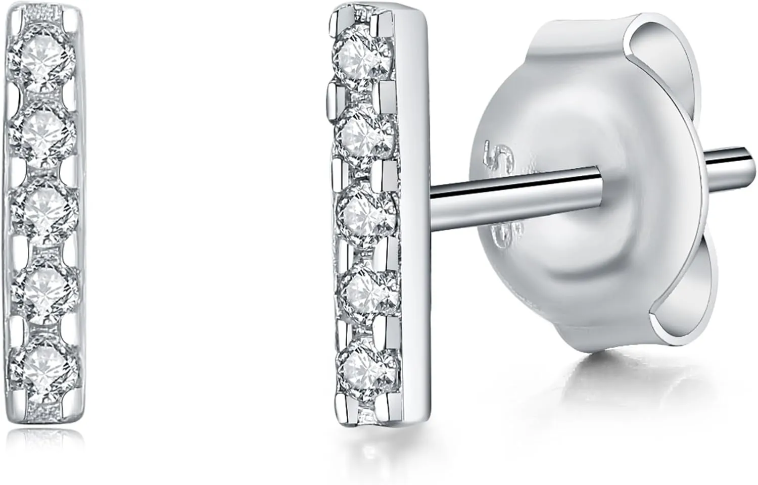 Rhodium Plated Sterling Silver Bar Stud Earrings for Women, Hypoallergenic Small Bar Stick Earrings,Dainty Mini Jewelry
