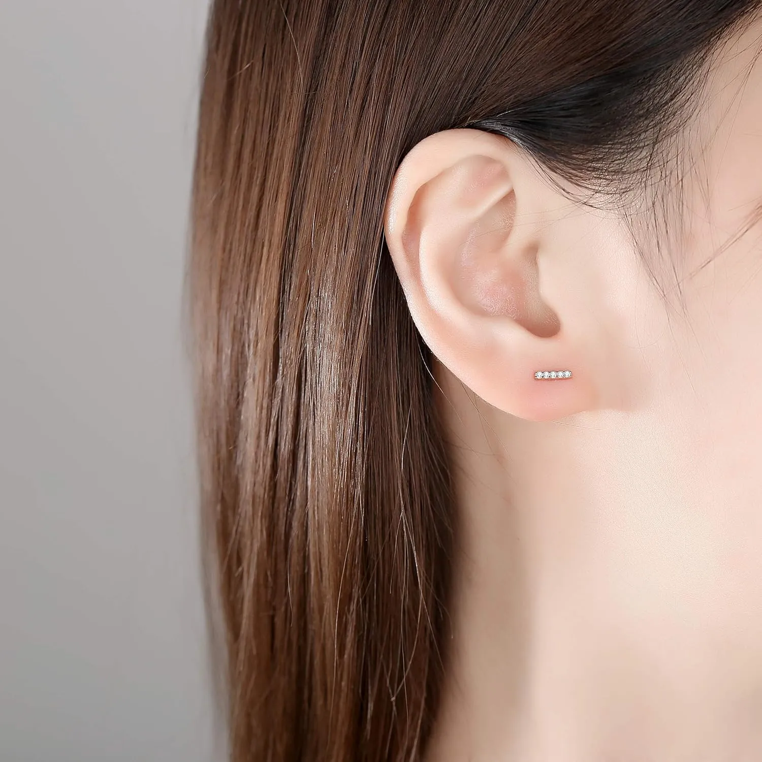Rhodium Plated Sterling Silver Bar Stud Earrings for Women, Hypoallergenic Small Bar Stick Earrings,Dainty Mini Jewelry