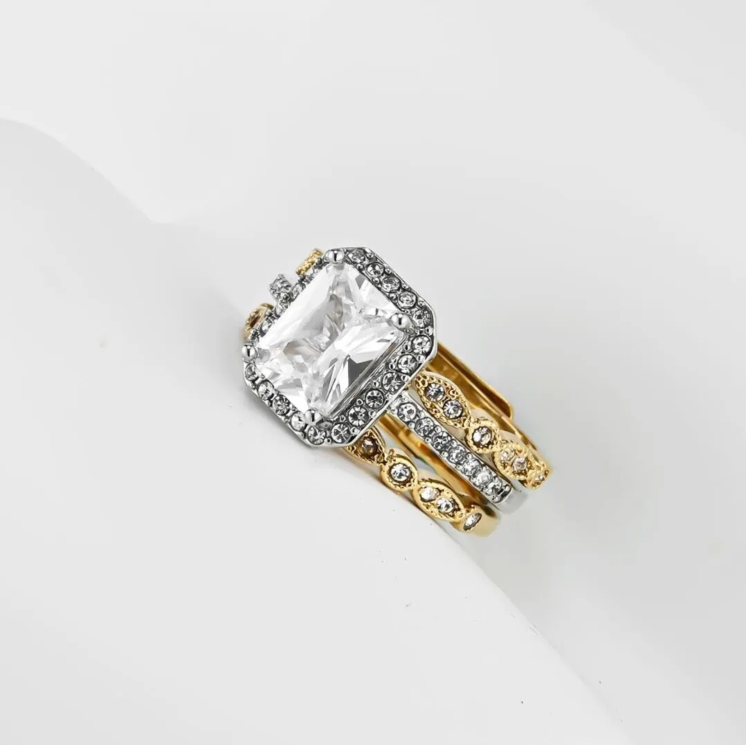 ringheart Couple Rings 4pcs Matching Rings 1ct AAA CZ Yellow Gold Plated Women Wedding Ring Sets for Him and Her