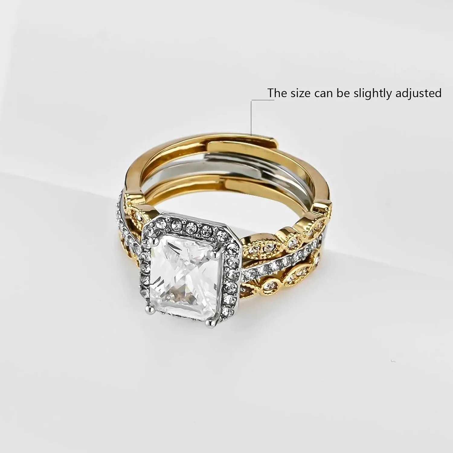 ringheart Couple Rings 4pcs Matching Rings 1ct AAA CZ Yellow Gold Plated Women Wedding Ring Sets for Him and Her