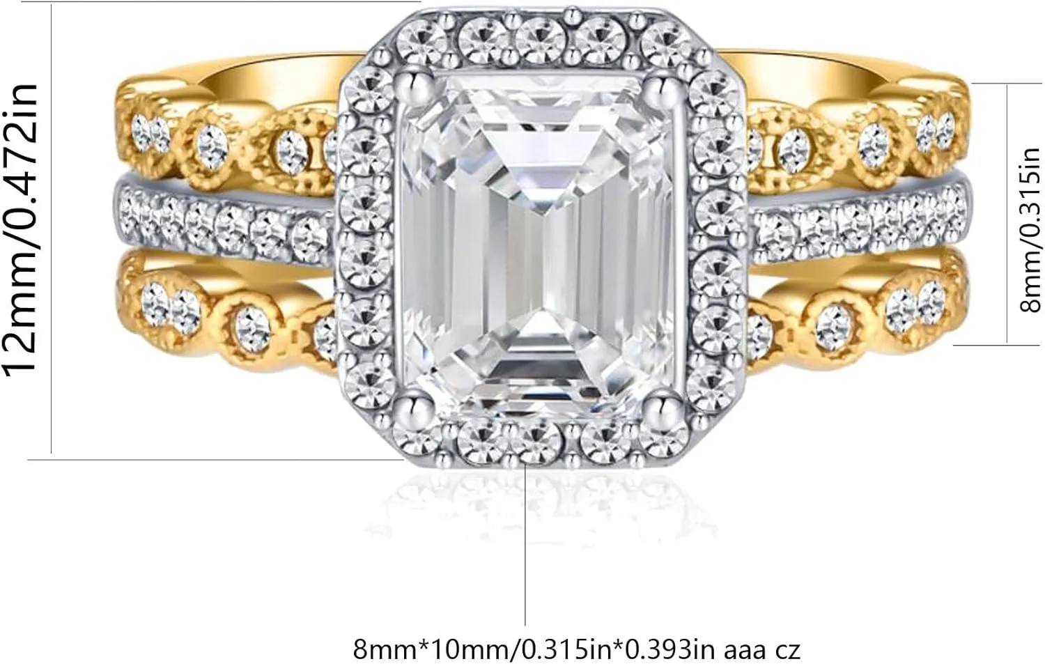 ringheart Couple Rings 4pcs Matching Rings 1ct AAA CZ Yellow Gold Plated Women Wedding Ring Sets for Him and Her