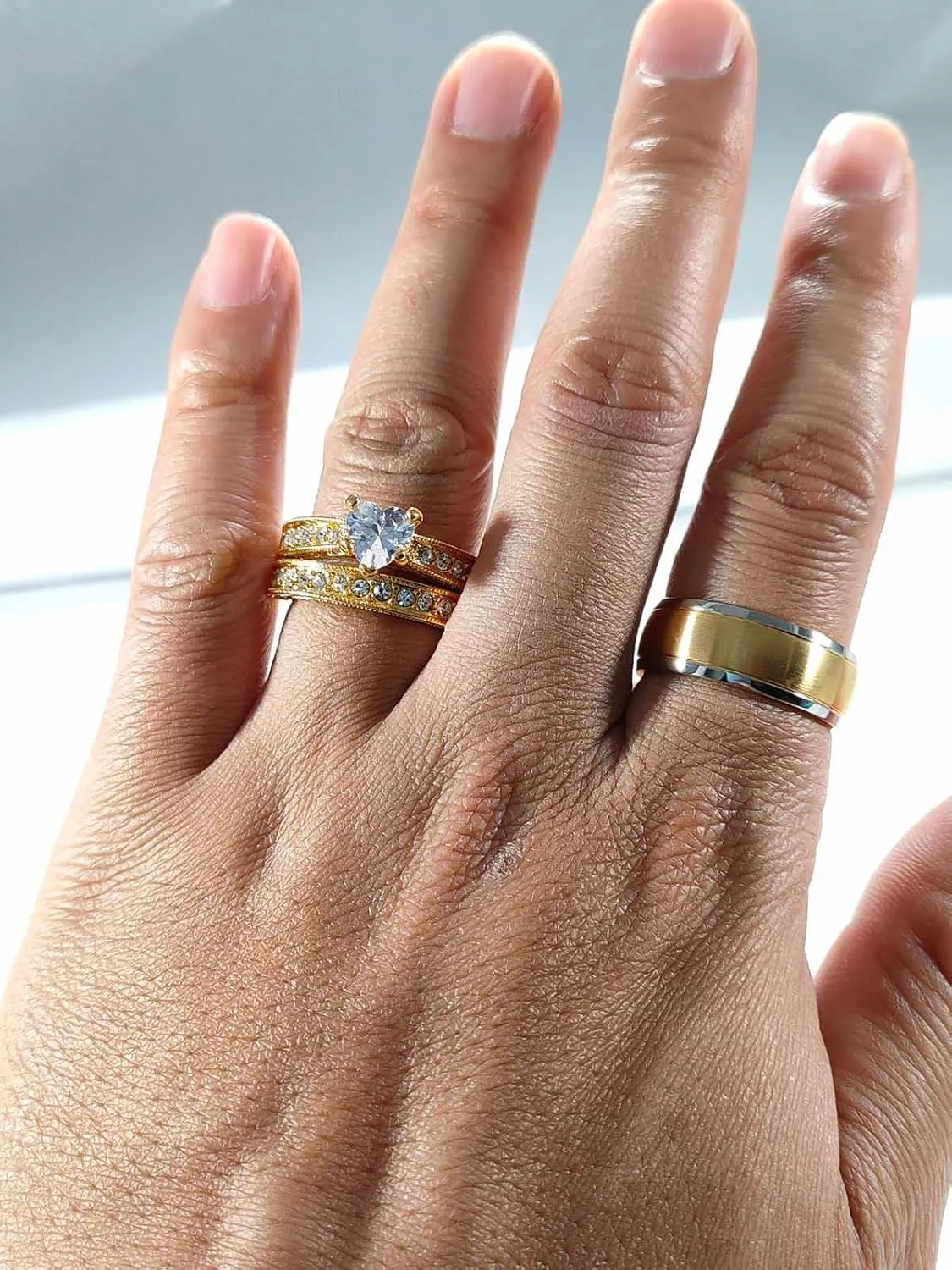 ringheart Couple Rings 4pcs Matching Rings 1ct AAA CZ Yellow Gold Plated Women Wedding Ring Sets for Him and Her