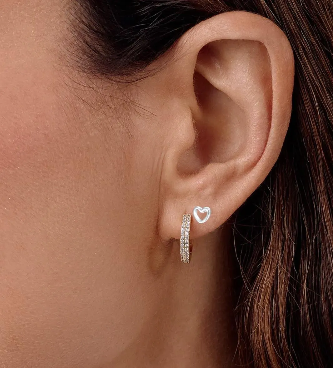 Rnivida 925 Sterling Silver Tiny Star/Crescent Moon/Petite Heart Stud Earrings for Women,Small Cut Out Star Earrings | Dainty Mini Moon Earrings for Cartilage Piercing