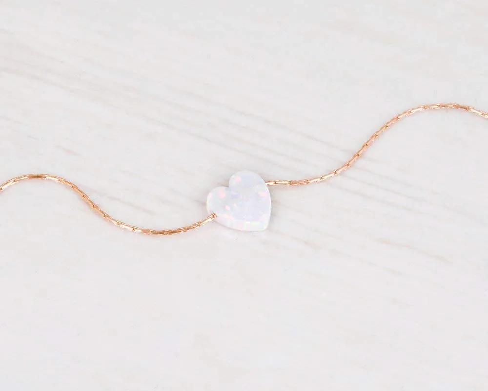Rose Gold Filled White Opal Heart Choker Necklace - Designer Handmade Delicate Collar Chain for Women - Length: 13.5 inch   3 inch Extender (rose gold, white)