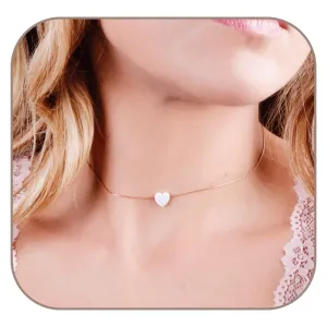 Rose Gold Filled White Opal Heart Choker Necklace - Designer Handmade Delicate Collar Chain for Women - Length: 13.5 inch   3 inch Extender (rose gold, white)