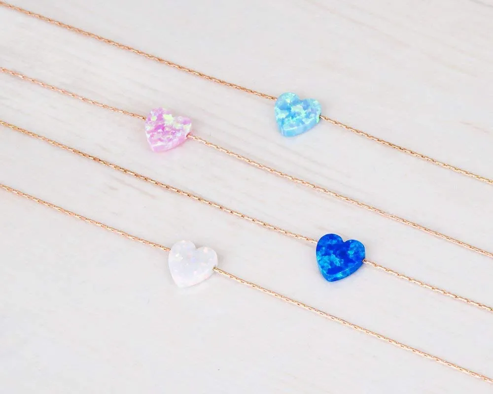Rose Gold Filled White Opal Heart Choker Necklace - Designer Handmade Delicate Collar Chain for Women - Length: 13.5 inch   3 inch Extender (rose gold, white)