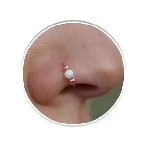 Rose Gold Nose Ring 20 Gauge - White Opal Nose Hoop 14k Rose Gold Filled - Adjustable Handmade Nose Jewelry