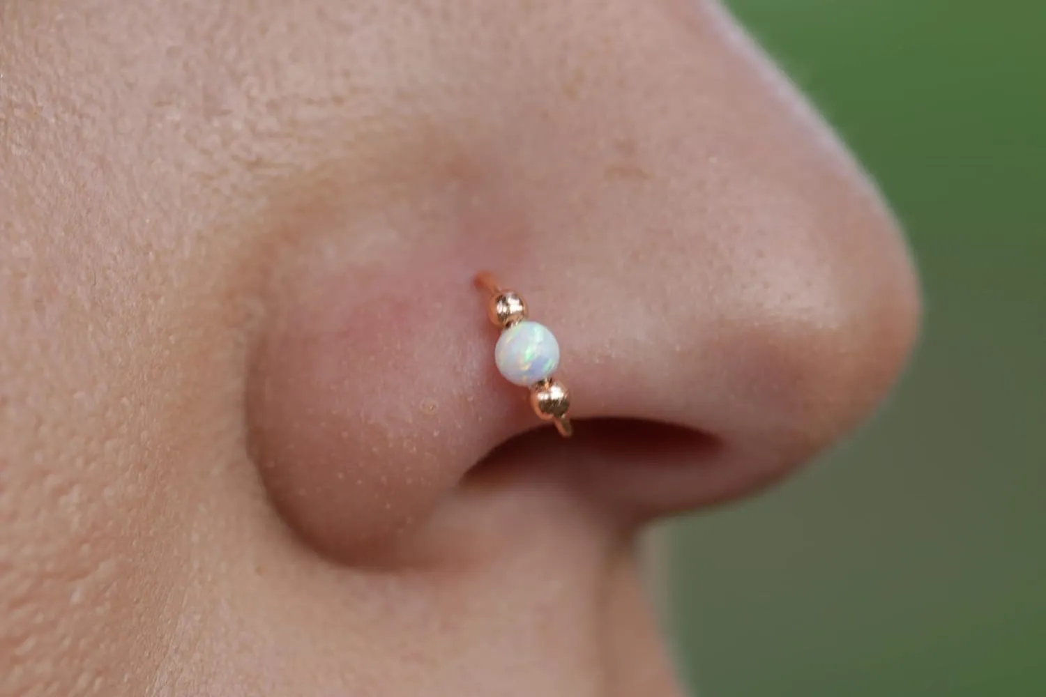 Rose Gold Nose Ring 20 Gauge - White Opal Nose Hoop 14k Rose Gold Filled - Adjustable Handmade Nose Jewelry