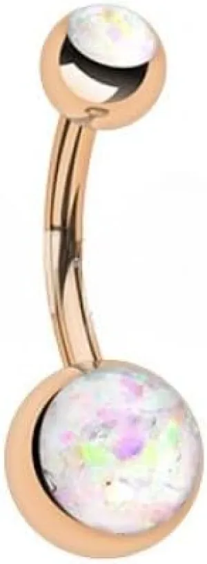 Rose Gold Opal Glitter Shower Belly Button Ring
