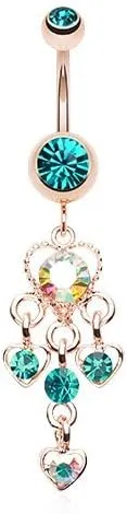 Rose Gold Sparkle Multi Heart 316L Surgical Steel Belly Button Ring