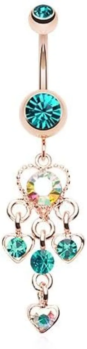 Rose Gold Sparkle Multi Heart 316L Surgical Steel Belly Button Ring