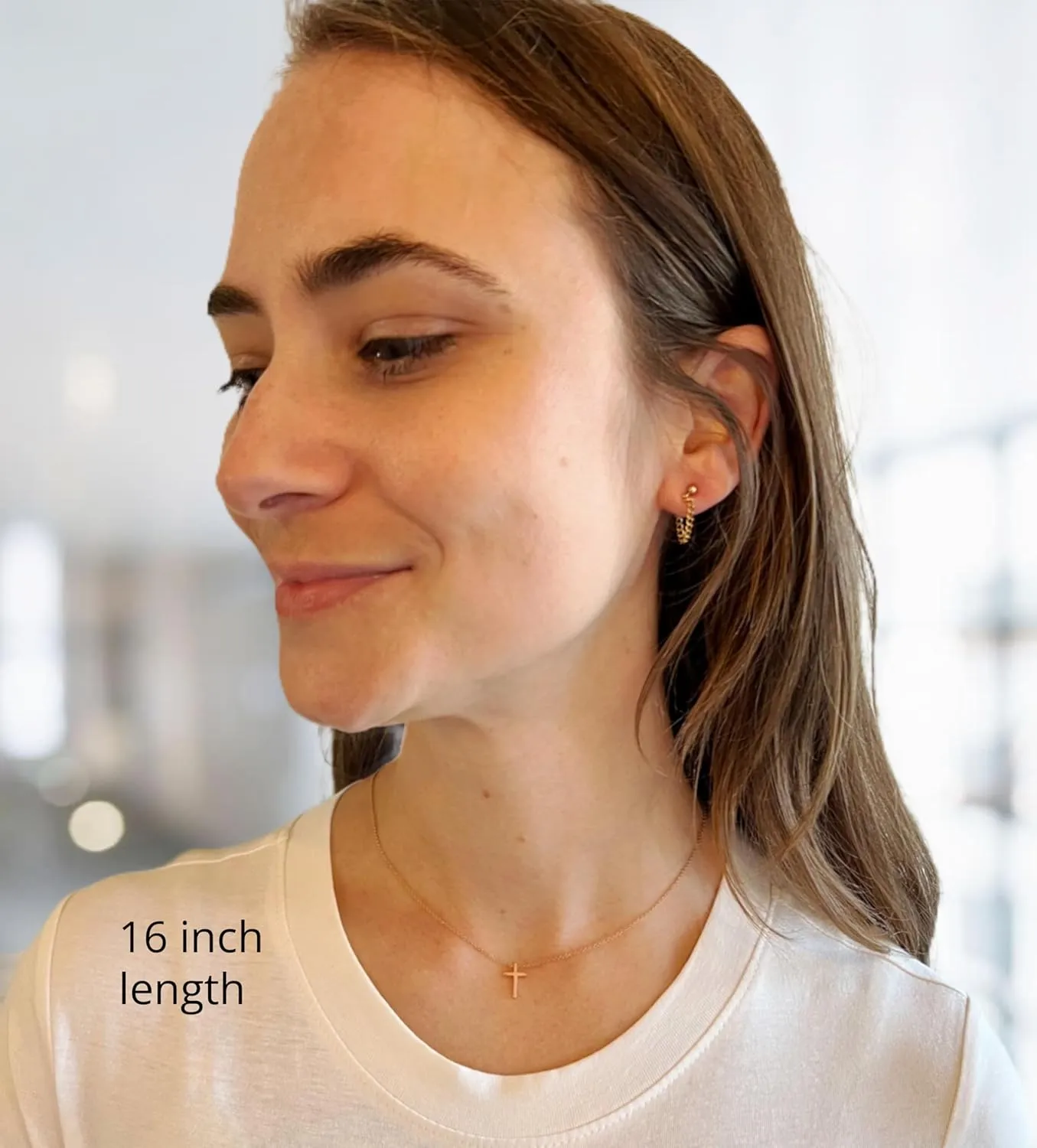 Rose Gold Tiny Cross Necklace, Dainty Cross Necklace, Small, Mini, Layered Pendant Austin Down to Earth (Adj 16-18 inches)