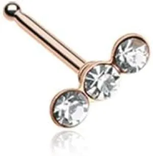 Rose Gold Triple Linear Gem Nose Stud Ring