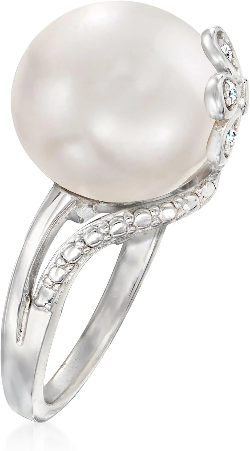 Ross-Simons 12-12.5mm Cultured Pearl Ring With Diamonds in Sterling Silver