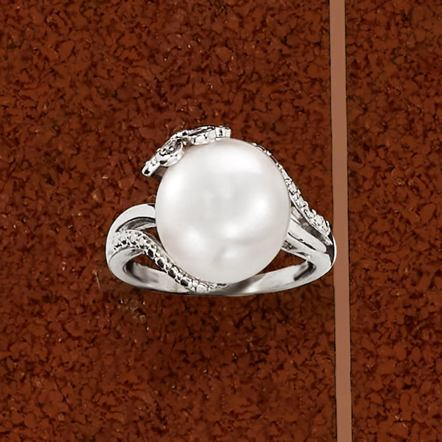 Ross-Simons 12-12.5mm Cultured Pearl Ring With Diamonds in Sterling Silver