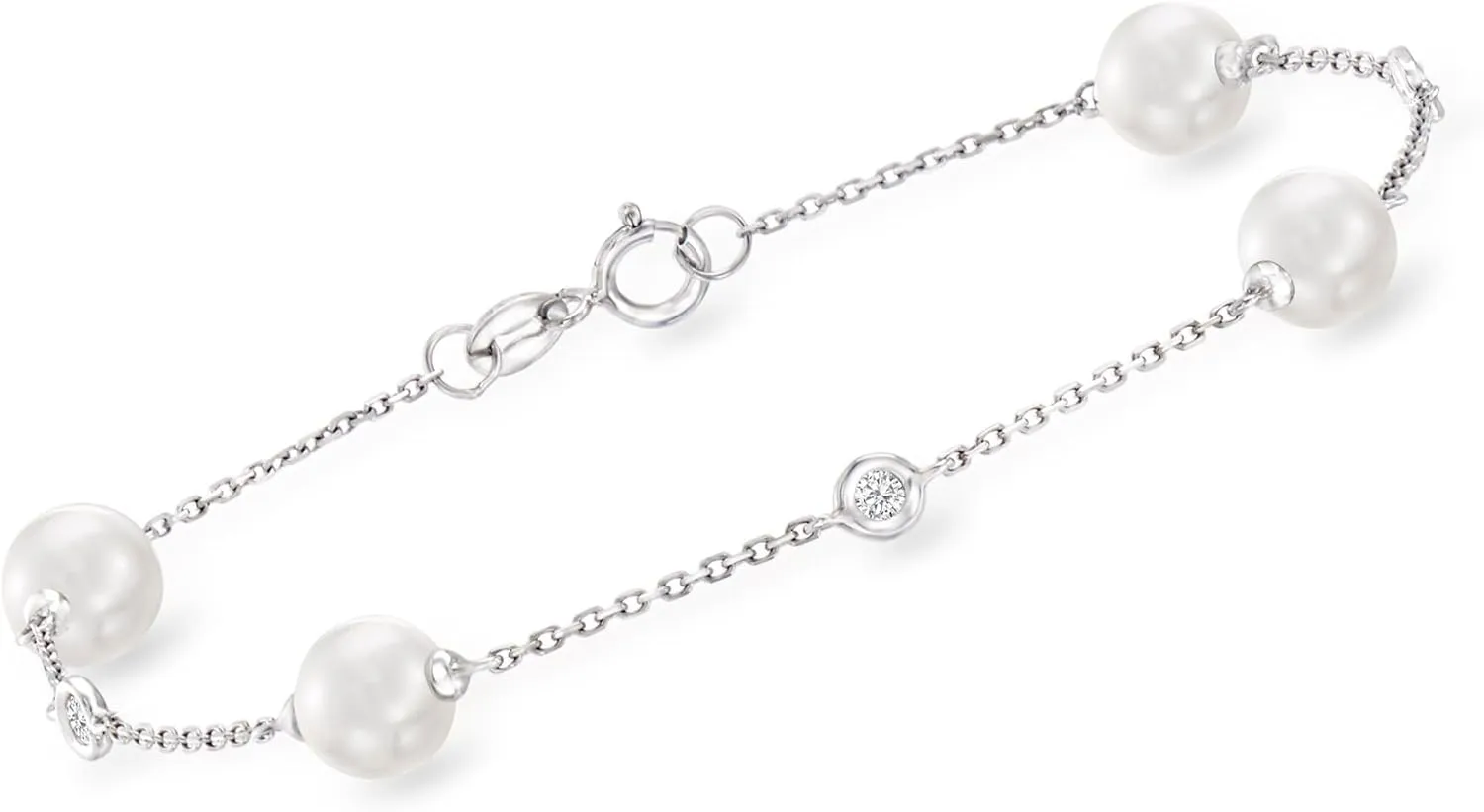Ross-Simons 6-6.5mm Cultured Pearl Bracelet With Diamonds in 14kt White Gold