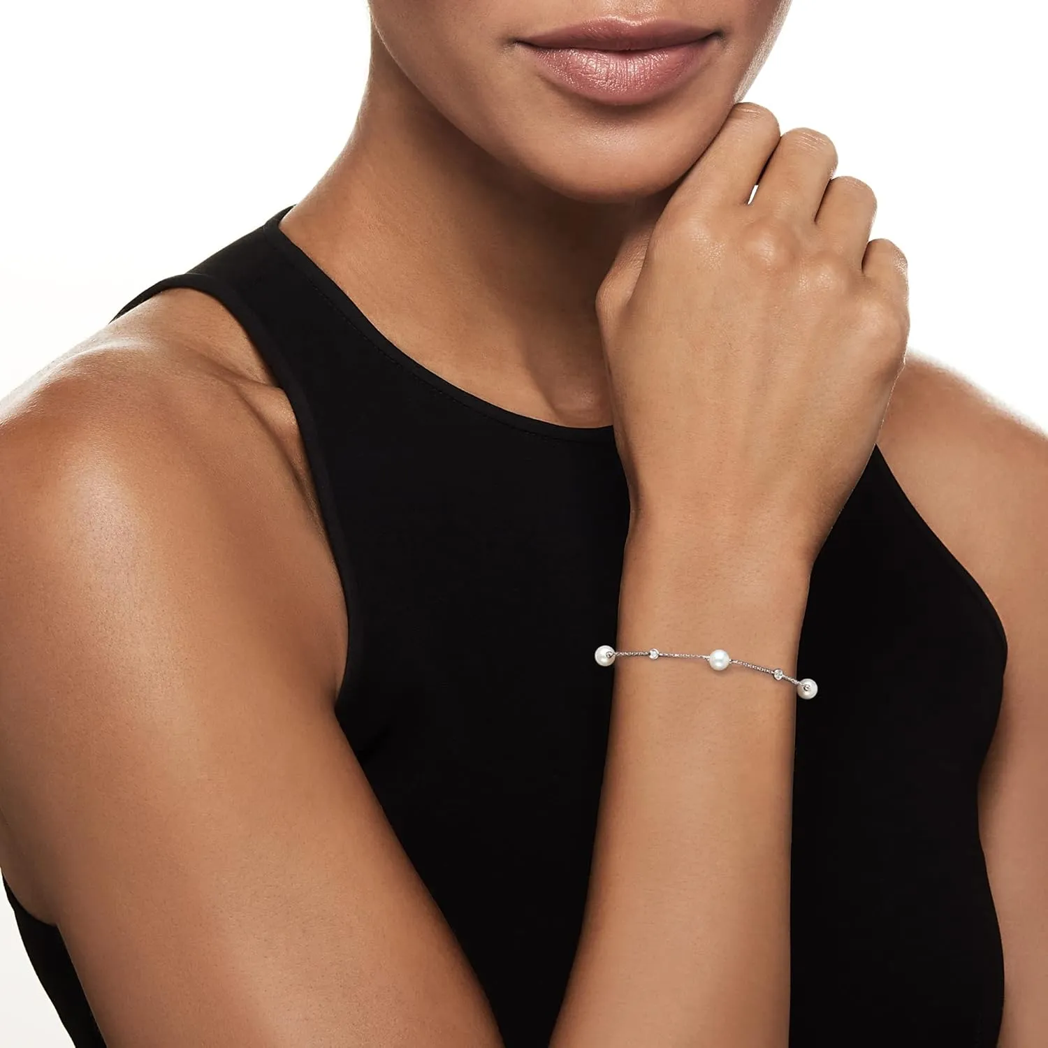 Ross-Simons 6-6.5mm Cultured Pearl Bracelet With Diamonds in 14kt White Gold