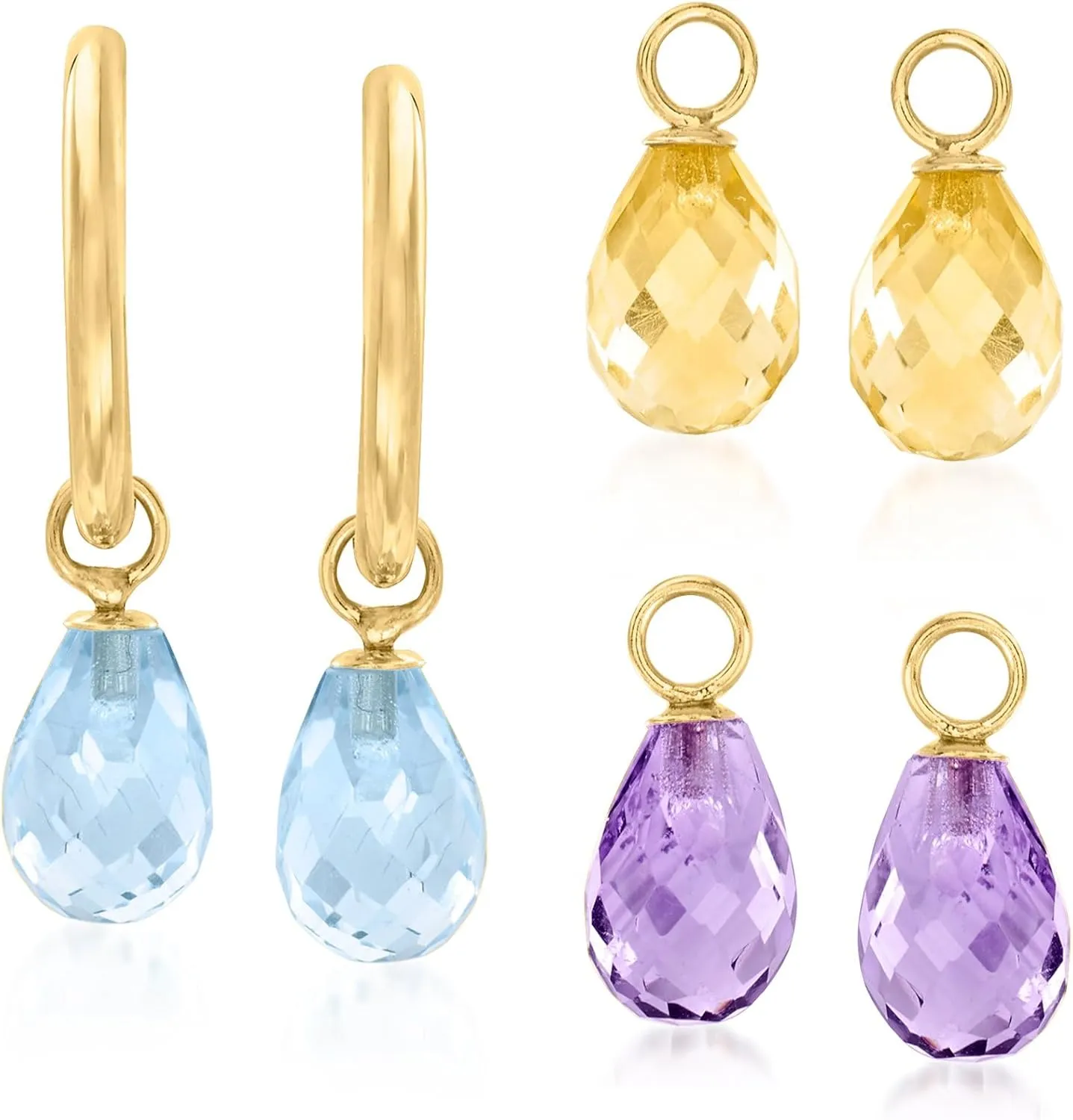 Ross-Simons Interchangeable Jewelry Set: 8.00ct. t.w. Multi-Gemstone C-Hoop Drop Earrings in 14kt Yellow Gold