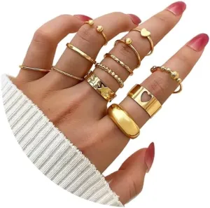 Rrdaily Vintage Gold Kunckle Rings Set for Women,Stackable Rings Pack Snake Butterfly Heart Statement Rings Set,Dainty Stackable Midi Finger Rings Knot Wave Open Rings Set Jewelry Gifts